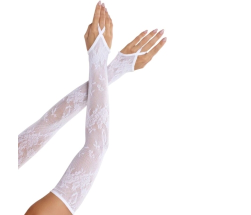 LEG AVENUE - EXTRA LONG FLORAL LACE ARM WARMER GLOVES WHITE