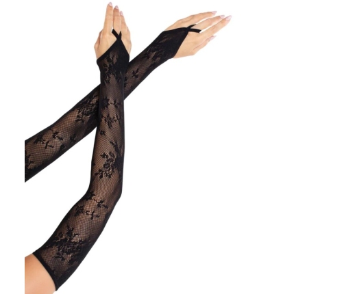 LEG AVENUE - EXTRA LONG FLORAL LACE ARM WARMER GLOVES BLACK