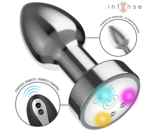 INTENSE - VIBRATING METAL ANAL PLUG WITH LED LIGHTS AND REMOTE CONTROL - SIZE S
