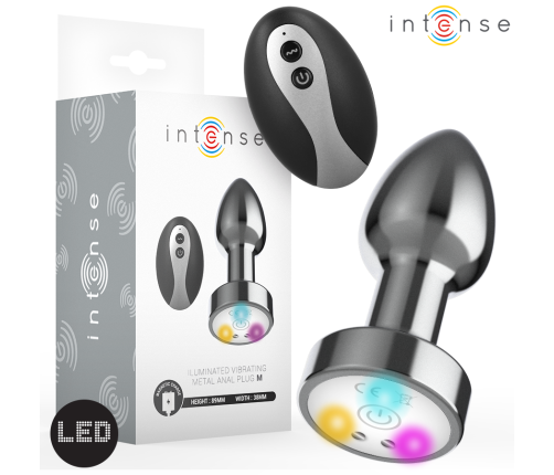 INTENSE - VIBRATING METAL ANAL PLUG WITH LED LIGHTS AND REMOTE CONTROL - SIZE M