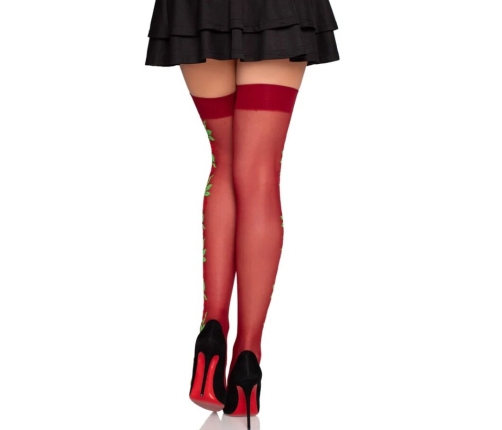 LEG AVENUE - 1957 GARTER BELT STOCKINGS WITH RED FLOWERS - ONE SIZE