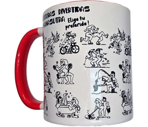 DIABLO PICANTE - WHITE KAMASUTRA POSITIONS MUG WITH RED HANDLE 370 ML