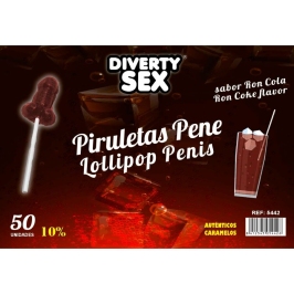 DIABLO GOLOSO - 50 PENIS LOLLIPOPS RON COLA FLAVOR 10% ALCOHOL