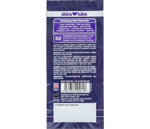 SKINS - SUPERSLIDE SILICONE-BASED LUBRICANT SINGLE-DOSE 5 ML
