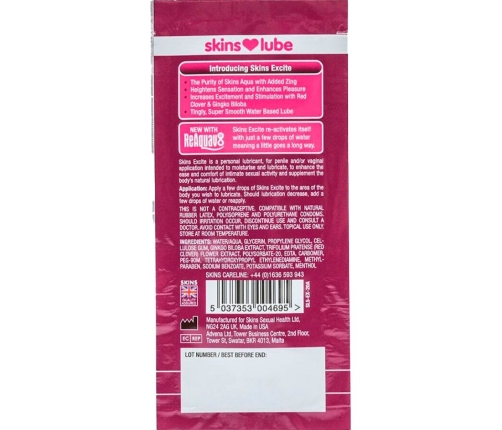 SKINS - EXCITE WATER-BASED LUBRICANT SINGLE-DOSE 5 ML