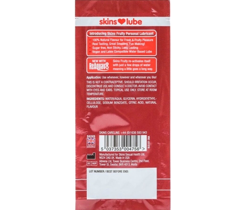 SKINS - FRUITY WATER-BASED LUBRICANT STRAWBERRY SINGLE-DOSE 5 ML