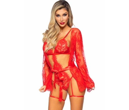 LEG AVENUE - 86123 TEDDY + GARTER ROBE SET RED SIZE M
