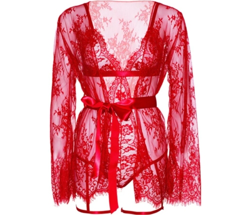 LEG AVENUE - 86123 TEDDY + GARTER ROBE SET RED SIZE M