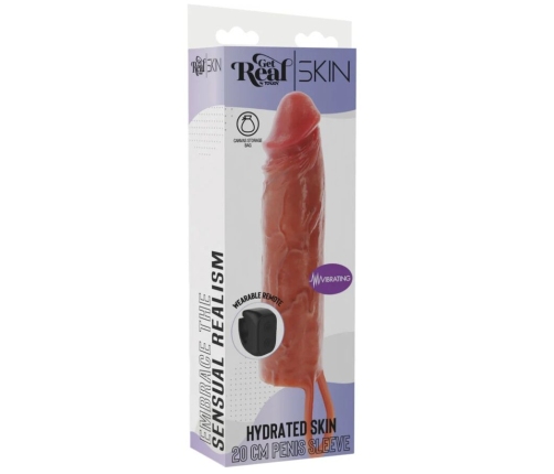 GET REAL - HYDRATED SKIN SILICONE VIBRATING PENIS SLEEVE CARAMEL 20 CM