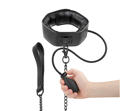 FETISH SUBMISSIVE BONDAGE - INFLATABLE STRANGLING COLLAR WITH CHAIN
