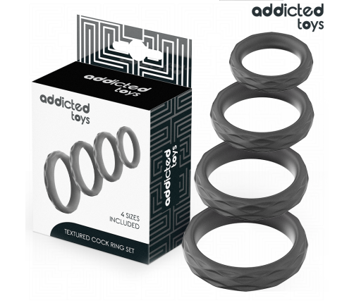 ADDICTED TOYS - TEXTURED COCK RING SET 4 SIZES