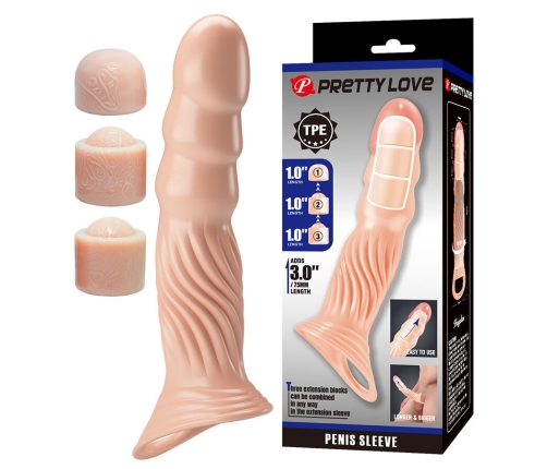 PRETTY LOVE - TEXTURED PENIS SHEATH WITH EXTENDERS