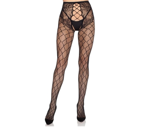 LEG AVENUE - 1966 NET TIGHTS WITH CROTCHLESS PANTY BLACK - ONE SIZE
