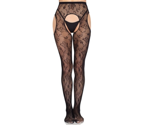 LEG AVENUE - 1967 BLOOM NET SUSPENDER TIGHTS BLACK - ONE SIZE