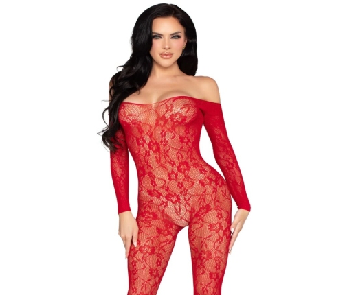 LEG AVENUE - 89366 LACE LINGERIE BODYSTOCKING RED - ONE SIZE