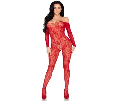 LEG AVENUE - 89366 LACE LINGERIE BODYSTOCKING RED - ONE SIZE