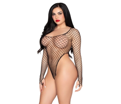 LEG AVENUE - 89377 HIGH-CUT INDUSTRIAL NET BODYSUIT BLACK - ONE SIZE