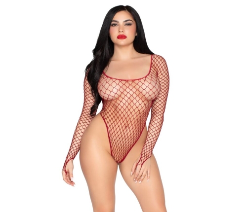LEG AVENUE - 89377 HIGH-CUT INDUSTRIAL NET BODYSUIT RED - ONE SIZE