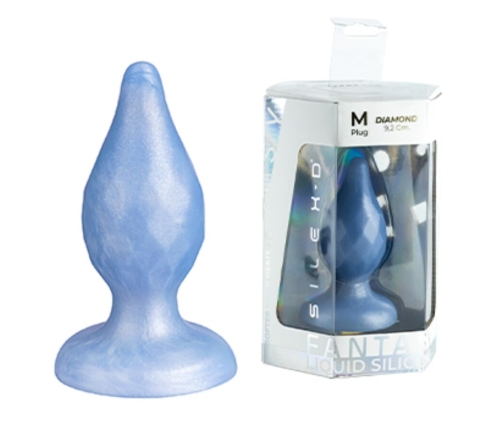 SILEXD - DIAMOND ANAL PLUG FANTASY LIQUID SILICONE THERMOREACTIVE PEARL BLUE 9.2 CM