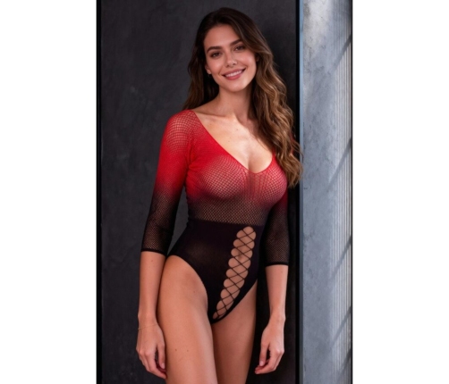 PASSION - BS118 BLACK AND RED MESH BODYSTOCKING