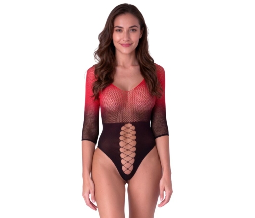 PASSION - BS118 BLACK AND RED MESH BODYSTOCKING