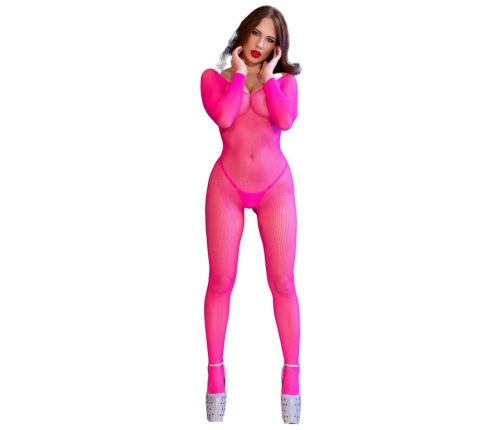 CHILIROSE - CR 4894 NEON PINK MESH BODYSTOCKING S/M