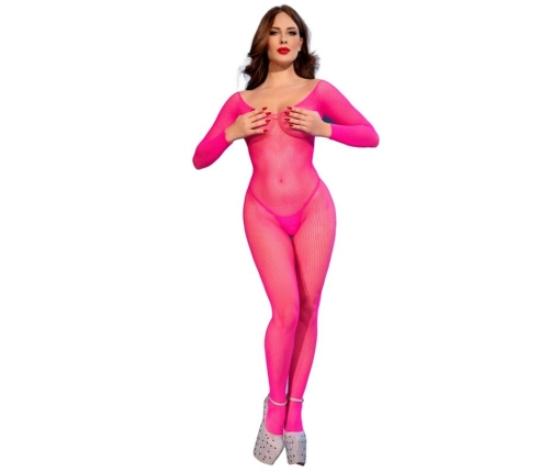CHILIROSE - CR 4894 NEON PINK MESH BODYSTOCKING S/M