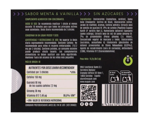 WUG ON - FUNCTIONAL CAFFEINE & GUARANA GUM MINT & VANILLA FLAVOUR BLISTER 8 PCS