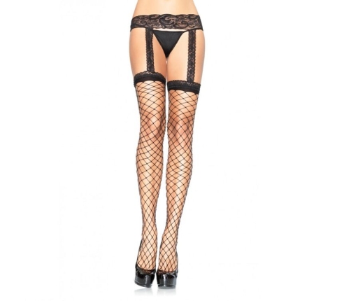 LEG AVENUE - FISHNET STOCKINGS WITH BLACK LACE GARTER GARTER