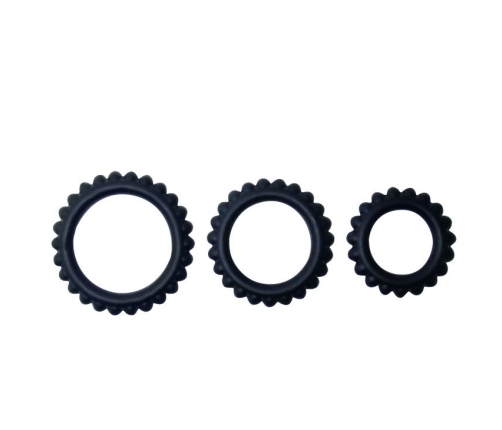BAILE - TITAN SET 3PCS COCK RING BLACK 2.8 + 2.4 + 1.9 CM