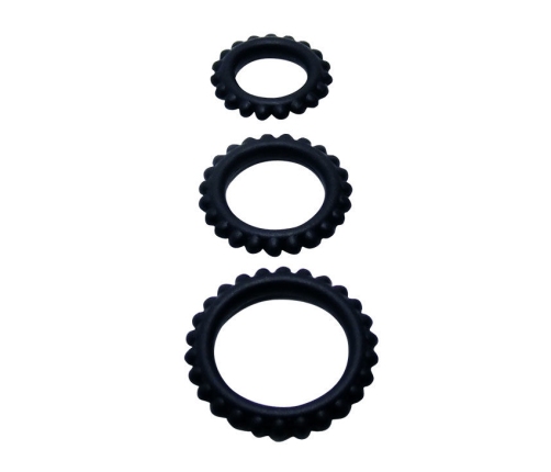 BAILE - TITAN SET 3PCS COCK RING BLACK 2.8 + 2.4 + 1.9 CM