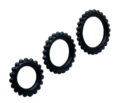 BAILE - TITAN SET 3PCS COCK RING BLACK 2.8 + 2.4 + 1.9 CM