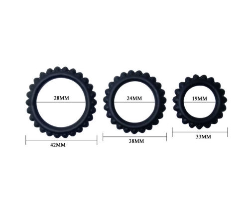 BAILE - TITAN SET 3PCS COCK RING BLACK 2.8 + 2.4 + 1.9 CM