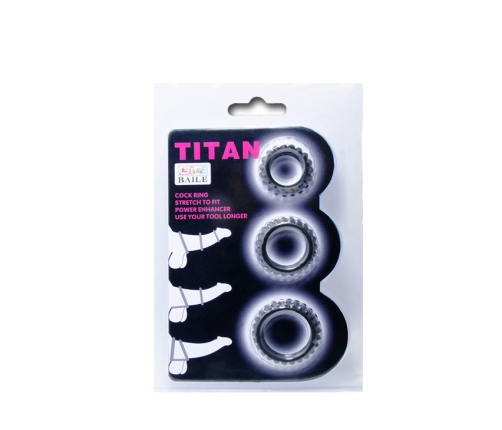 BAILE - TITAN SET 3PCS COCK RING BLACK 2.8 + 2.4 + 1.9 CM