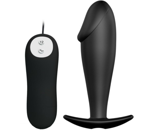 PRETTY LOVE - PLUG ANAL SILICONA FORMA PENE Y 12 MODOS VIBRACIÓN NEGRO