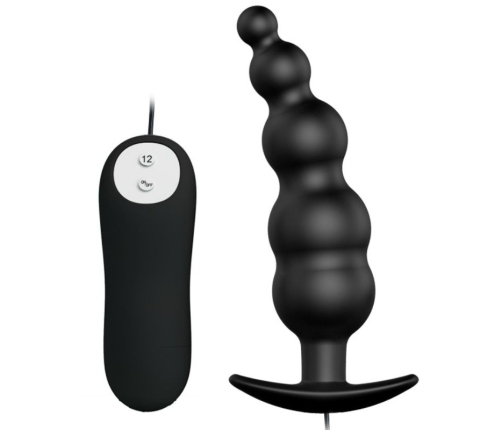 PRETTY LOVE - ANAL PLUG SILICONE EXTRA STIMULATION AND 12 VIBRATION MODES BLACK REMOTE CONTROL