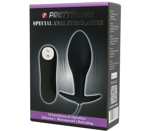 PRETTY LOVE - ANAL PLUG ANCHOR FORM SILICONE 12 VIBRATION MODES BLACK