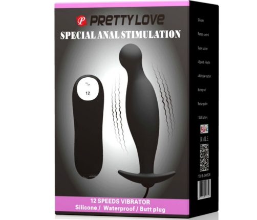 PRETTY LOVE - PLUG ANAL SILICONA 12 MODOS VIBRACIÓN NEGRO
