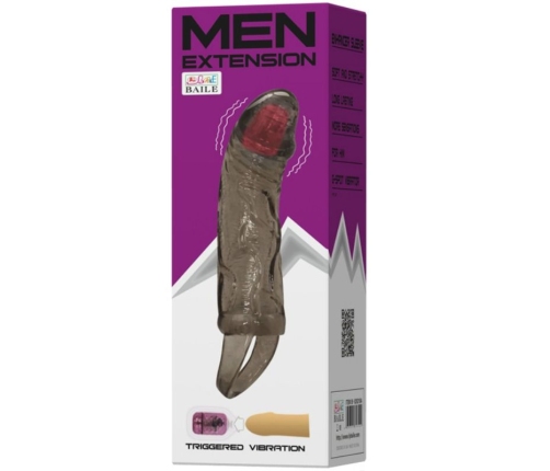 BAILE - FUNDA EXTENSORA PENE CON VIBRACIÓN Y STRAP PARA TESTÍCULOS 13.5 CM