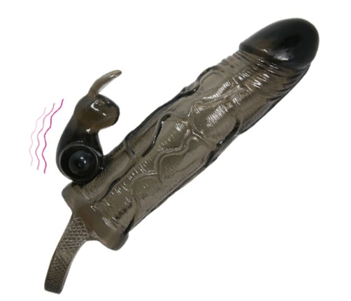 BAILE - BRAVE MAN PENIS COVER WITH RABBIT BLACK 16.5 CM