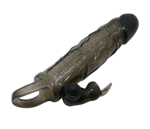 BAILE - BRAVE MAN PENIS COVER WITH RABBIT BLACK 16.5 CM