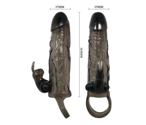 BAILE - BRAVE MAN PENIS COVER WITH RABBIT BLACK 16.5 CM