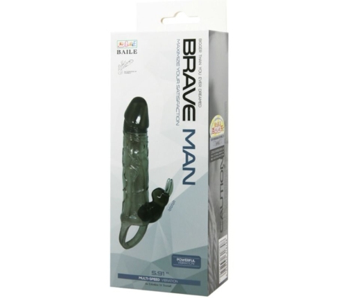 BAILE - BRAVE MAN PENIS COVER WITH RABBIT BLACK 16.5 CM