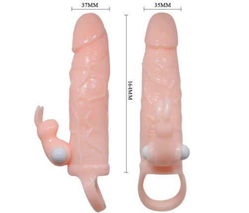 BAILE - BRAVE MAN PENIS COVER WITH RABBIT AND DOUBLE ENGINE FLESH 16.5 CM