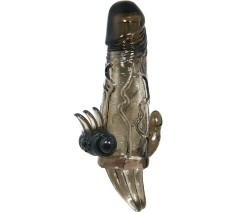 BAILE - BRAVE MAN PENIS COVER WITH CLIT AND ANAL STIMULATION DOUBLE BULLET BLACK 16.5 CM