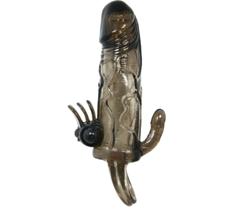 BAILE - BRAVE MAN PENIS COVER WITH CLIT AND ANAL STIMULATION DOUBLE BULLET BLACK 16.5 CM