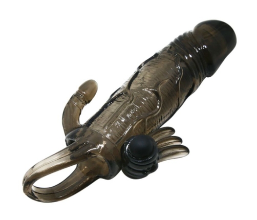 BAILE - BRAVE MAN PENIS COVER WITH CLIT AND ANAL STIMULATION DOUBLE BULLET BLACK 16.5 CM