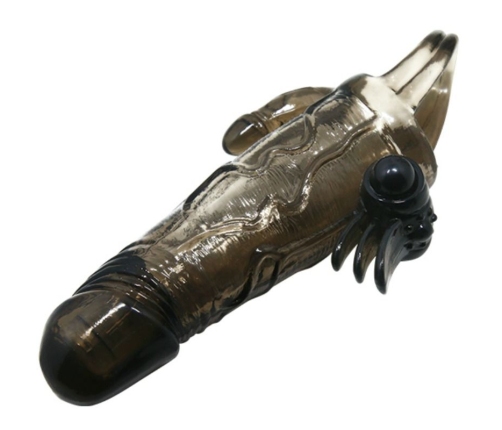 BAILE - BRAVE MAN PENIS COVER WITH CLIT AND ANAL STIMULATION DOUBLE BULLET BLACK 16.5 CM