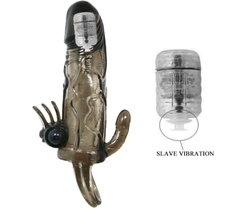 BAILE - BRAVE MAN PENIS COVER WITH CLIT AND ANAL STIMULATION DOUBLE BULLET BLACK 16.5 CM