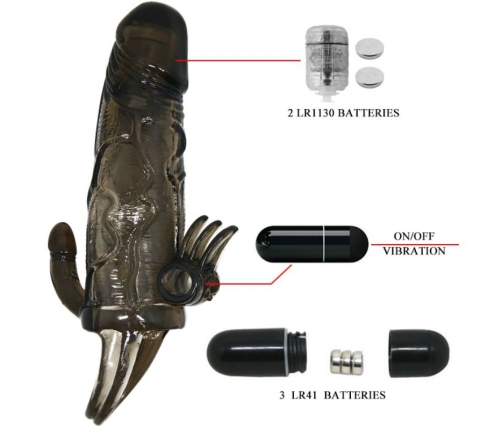 BAILE - BRAVE MAN PENIS COVER WITH CLIT AND ANAL STIMULATION DOUBLE BULLET BLACK 16.5 CM